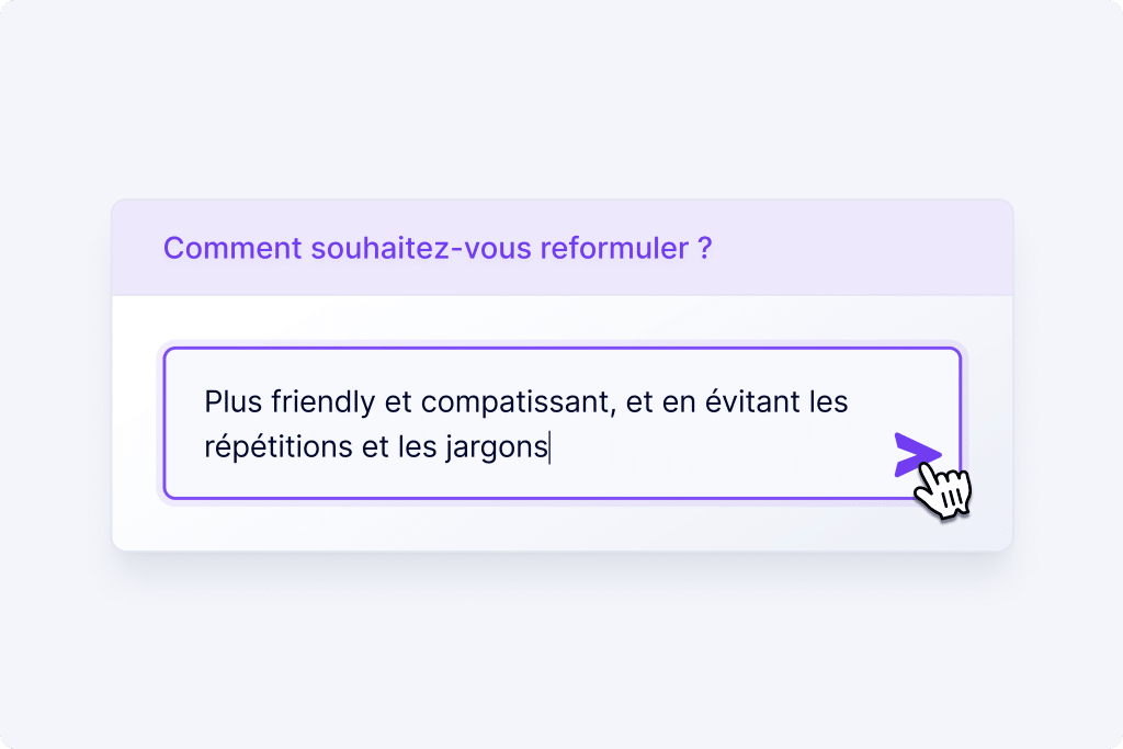 Illustration de la fonctionnalité de reformulation de texte par MerciApp